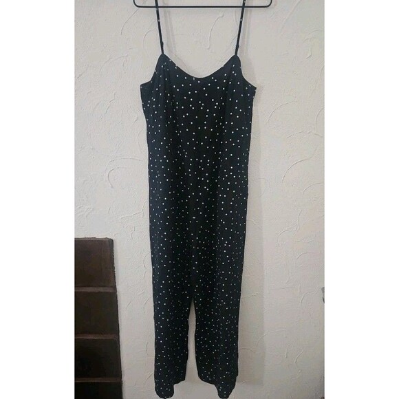 Roxy Polk A Dot Blk White Wide-Leg Jumpsuit M - Picture 1 of 6